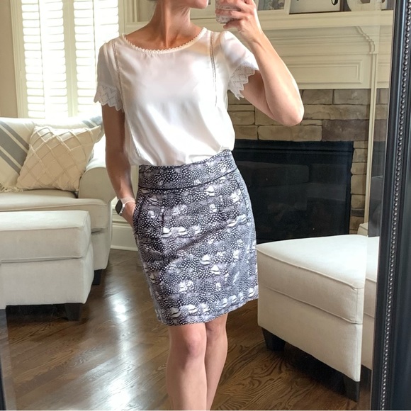 J. CREW Size 0 Black Brown & White Feather Print Skirt Career - Picture 11 of 11